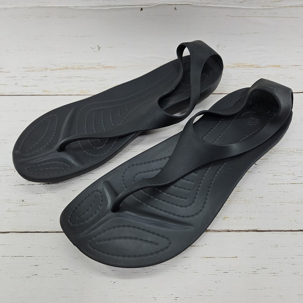 Crocs Serena Sexi Flip Womens Size 11 Black Thongs Flip Flops T-Strap Slingback